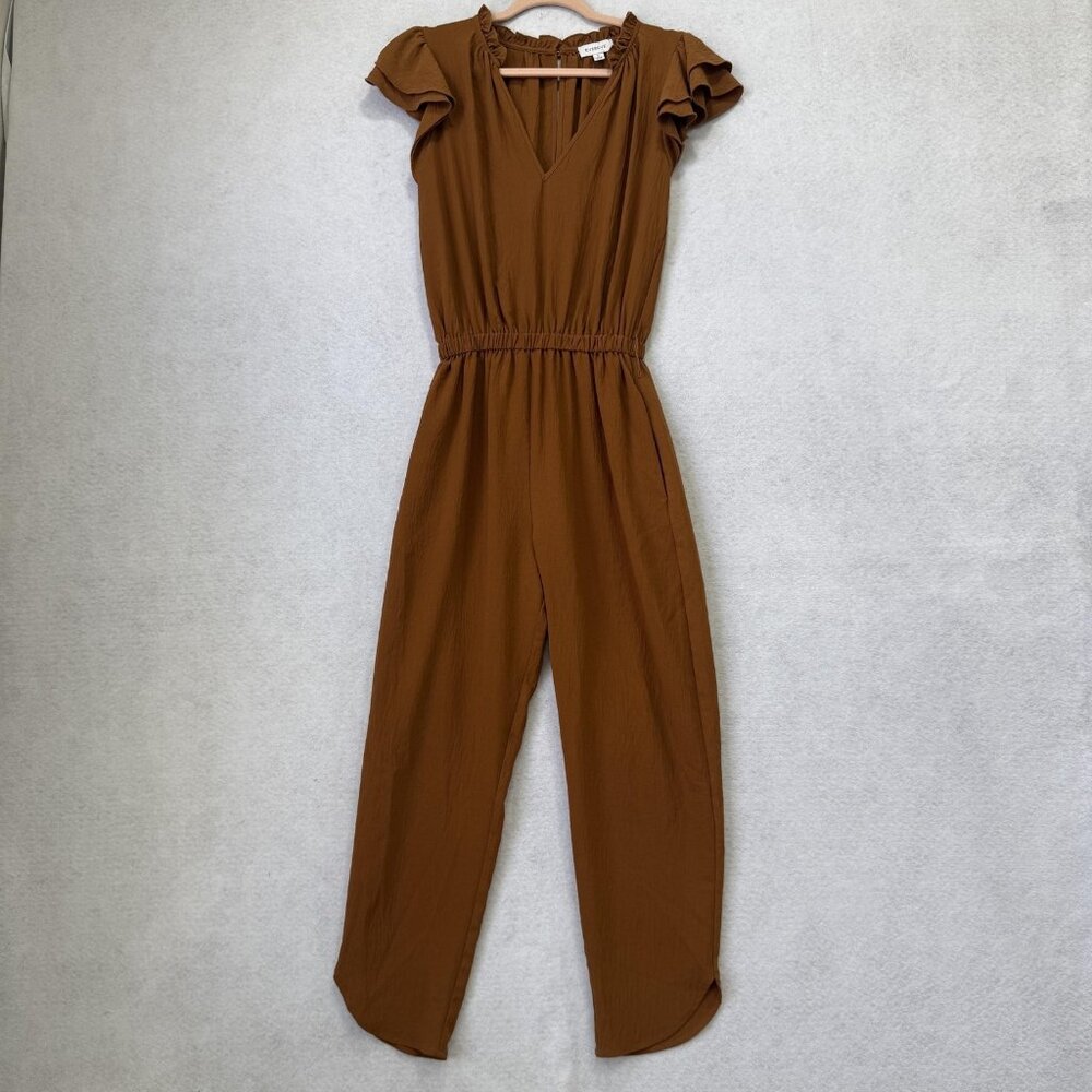 Evereve Ruffled Sleeve Jumpsuit in Rich Brown